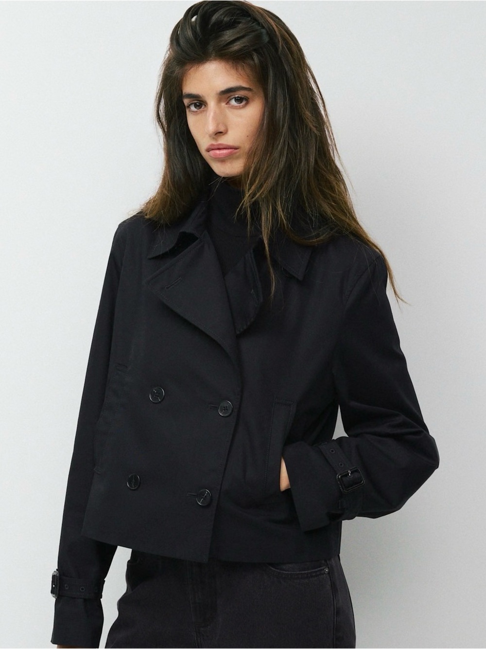 Aritzia Black Double-Breasted Cropped Pea Coat - Picture 5 of 8